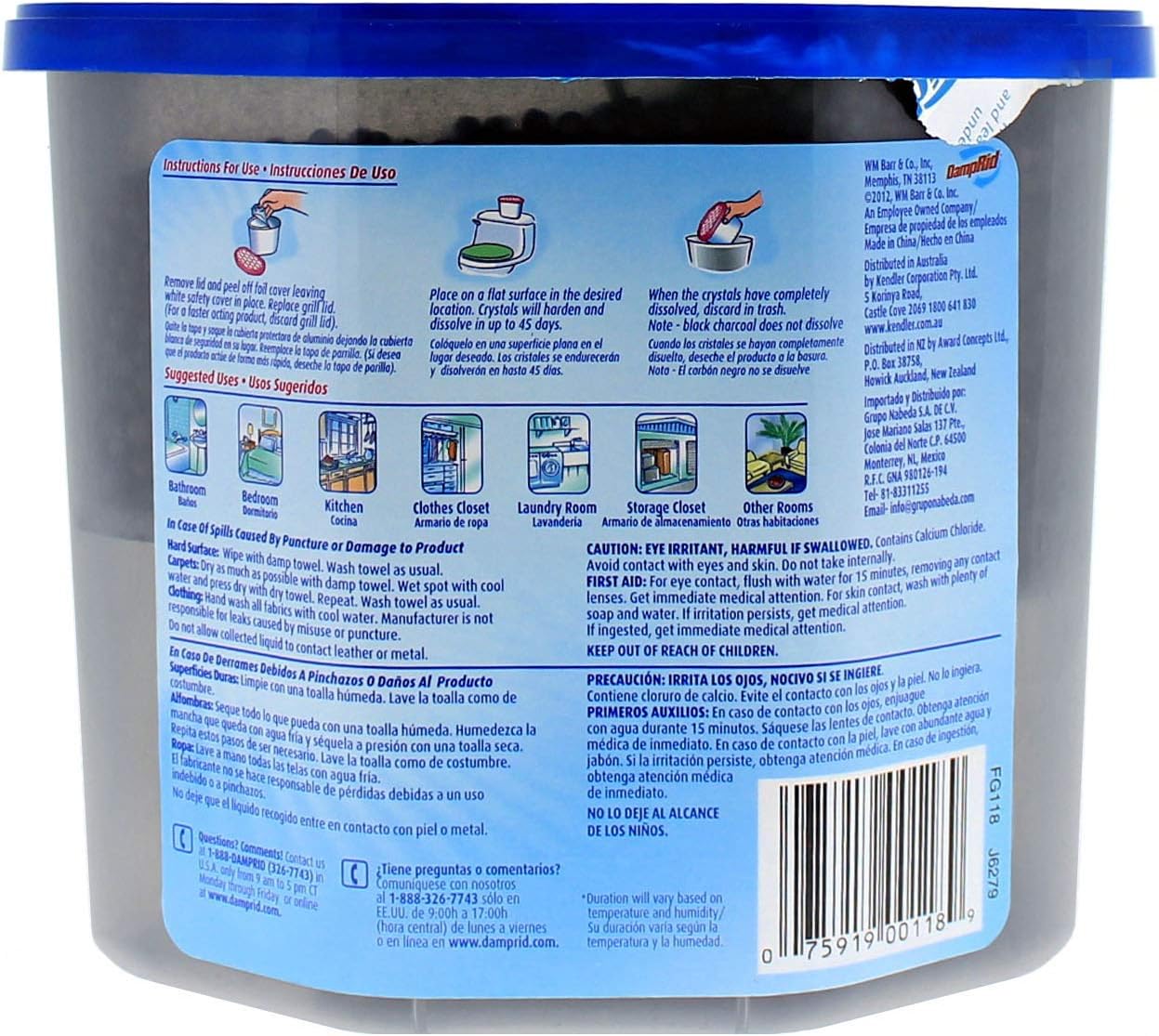 DampRid Fragrance Free Disposable Moisture Absorber with Activated Charcoal, 18 oz., 3 Pack, Moisture Absorber & Odor Remover, Lasts Up To 60 Days, No Electricity Required
