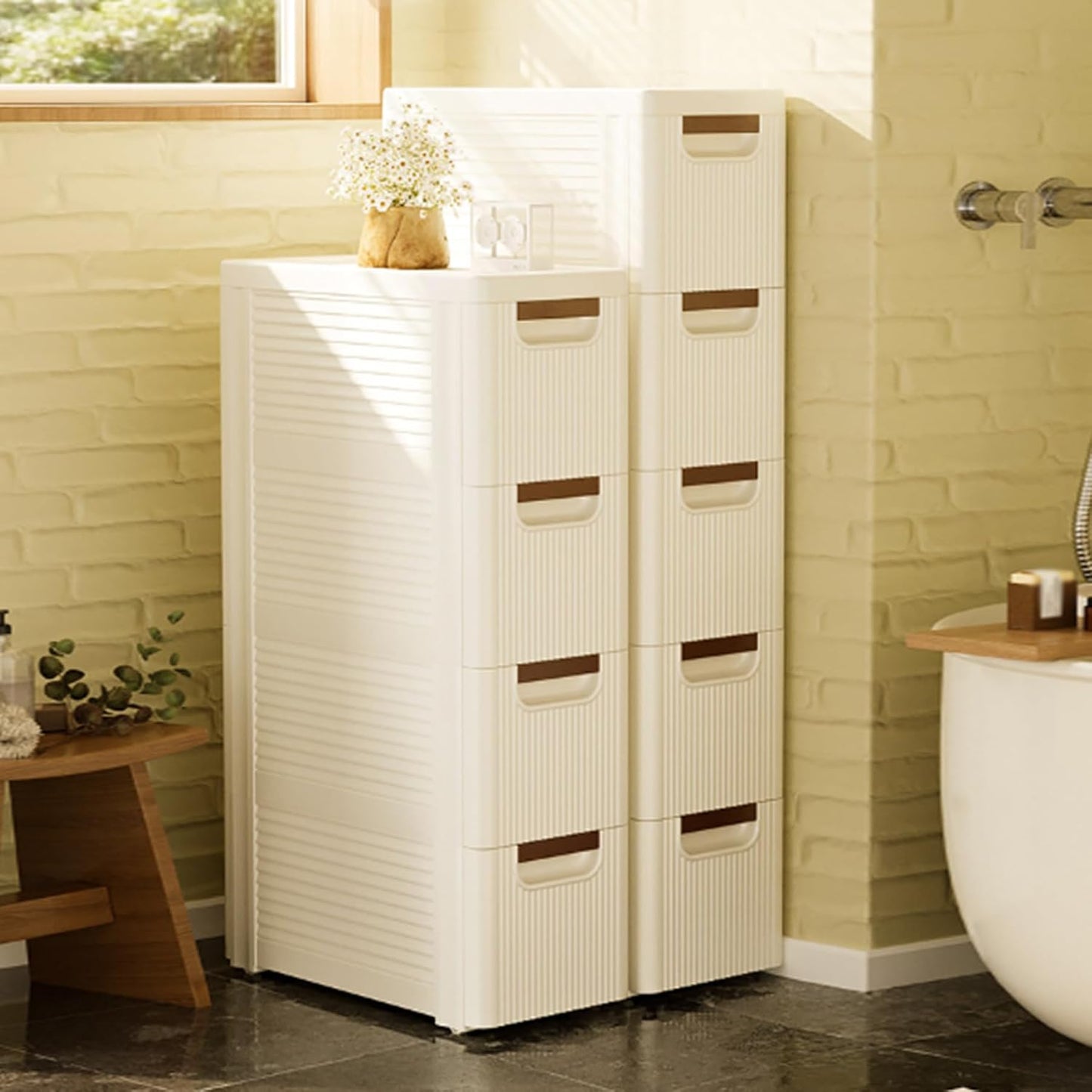 3 Drawers Slim Bathroom Storage Cabinet,Narrow Plastic Storage Cart,Rolling Dresser on Wheels for Bedroom,Living Room,Bathroom,Kitchen