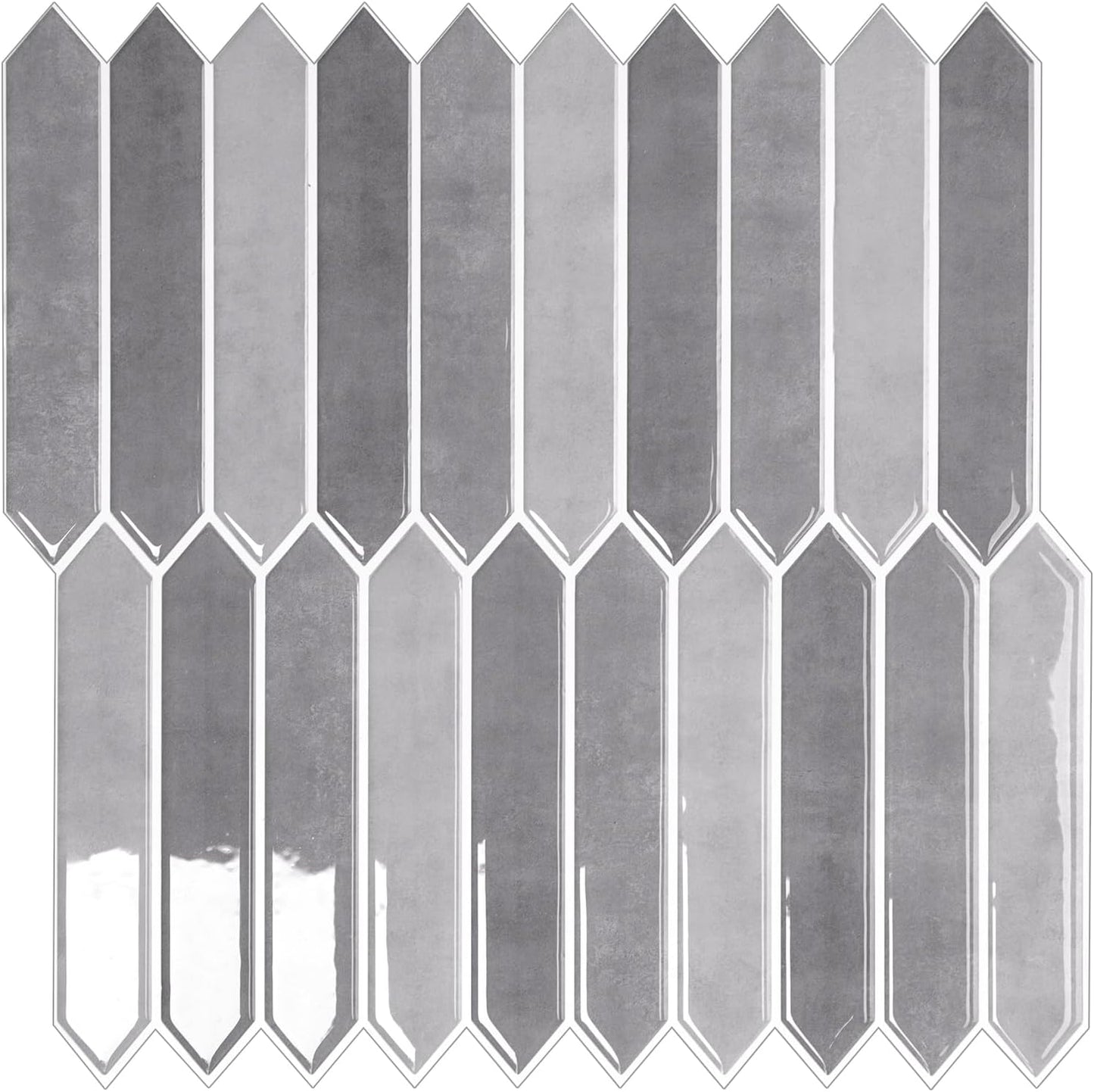 10-Sheet Peel and Stick Backsplash Tile, Self-Adhesive Gray Long Hexagon Wall Tiles, Stick on Backsplash for Kitchen, Bathroom, Fireplace, RV, Thicker Design(12"×12").
