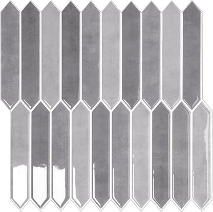 10-Sheet Peel and Stick Backsplash Tile, Self-Adhesive Gray Long Hexagon Wall Tiles, Stick on Backsplash for Kitchen, Bathroom, Fireplace, RV, Thicker Design(12"×12").