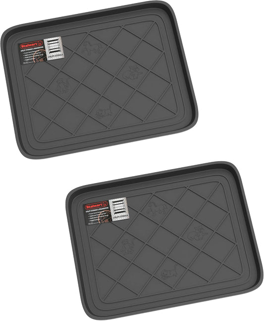 All Weather Boot Tray - Small Water Resistant Plastic Utility Shoe Mat for Indoor and Outdoor Use in All Seasons by Stalwart (Set of Two, Dark Grey)