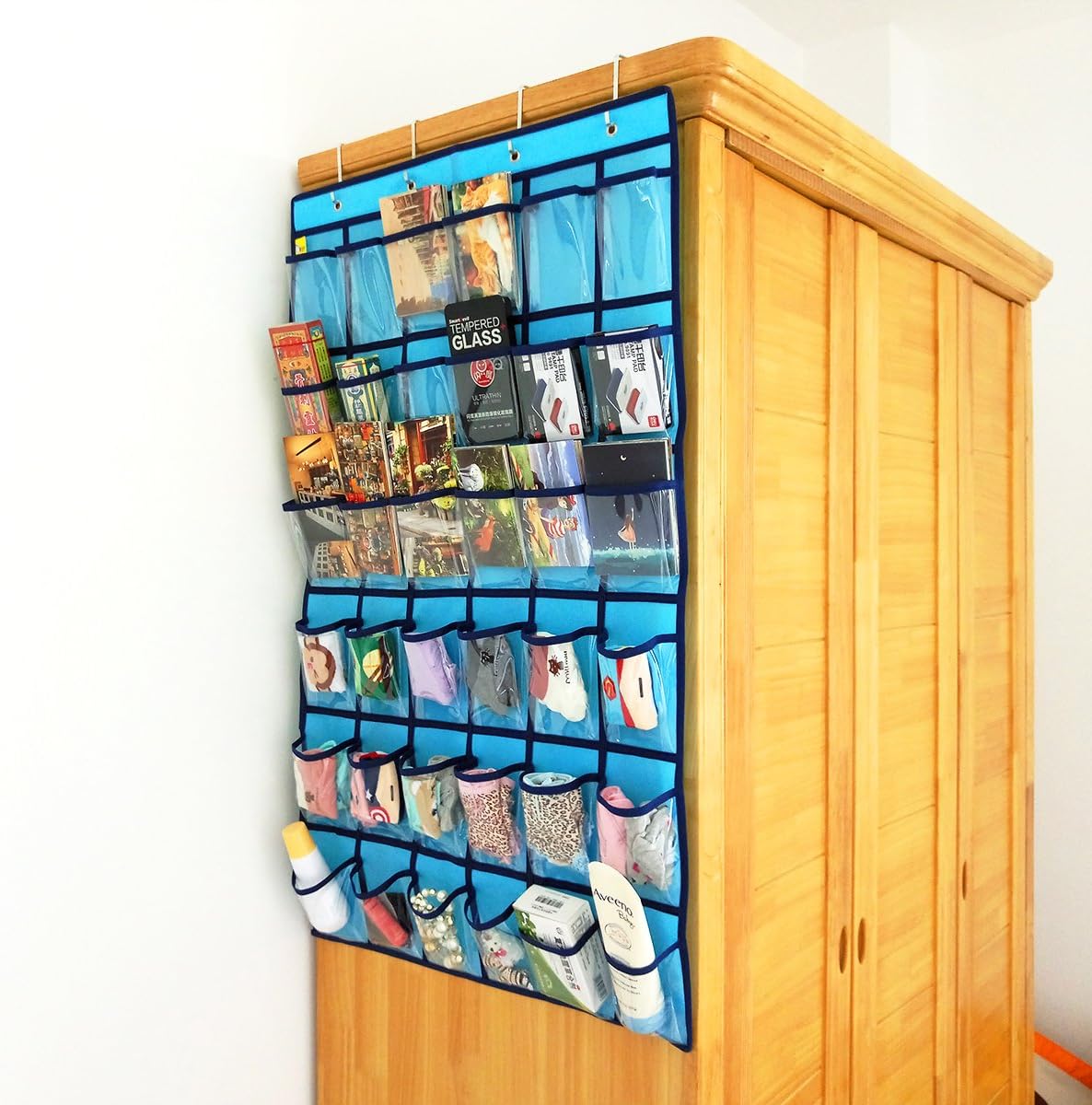 NIMES Hanging Closet Underwear Sock Jewelry Storage Over The Door Classroom Cell Phone Calculator Organizer 36 Clear Pockets (Purple)