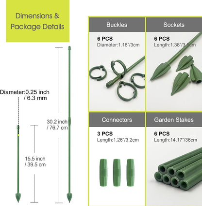 RIFNY Plant Stakes for Indoor Plants, 12 Inch Plant Support Stakes with Clips, Tall Adjustable Plant Sticks for Indoor Monstera Tomato Orchid Potted Plants Flower (10 PCS, Green)