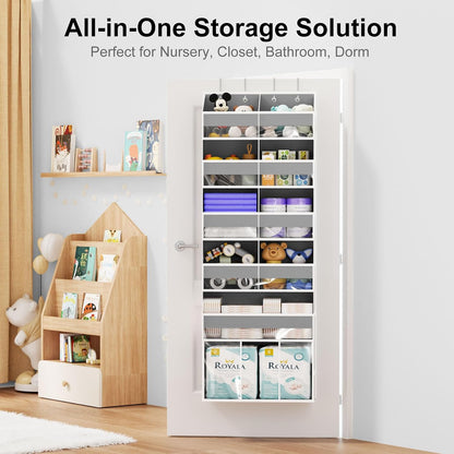 Over the Door Hanging Organizer - Closet Door Organizer and Storage with Large Pockets, Swing-Proof Behind The Door Organizer for Bathroom Nursery (Grey, 1 Pack -Extra Large 6 Tier)