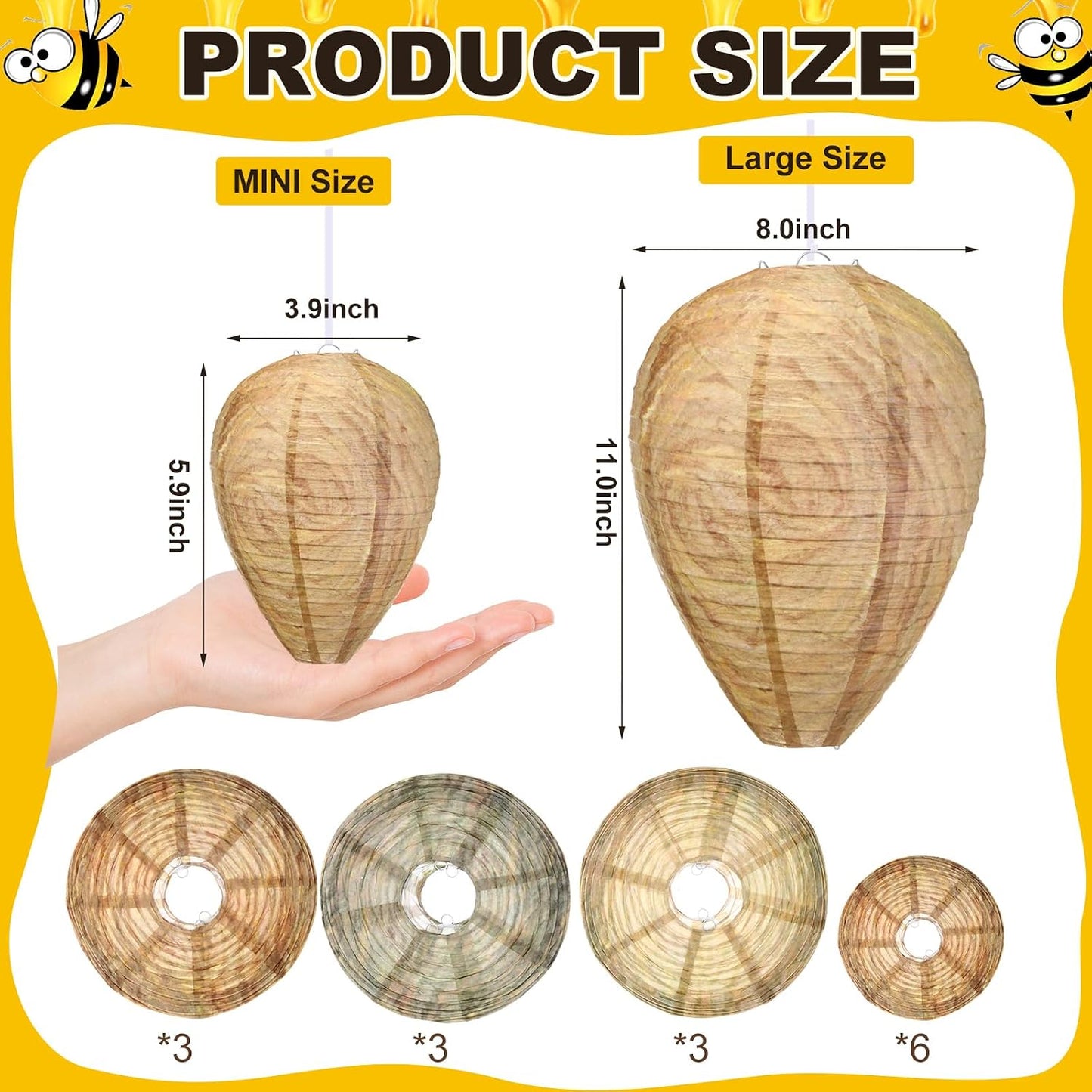 Qualirey 12 Pcs Paper Wasp Nest Hanging Decoy for Tree, Front Back Porch, Back Deck, Outdoor Home Garden, Fake Hornet Nest Waterproof Wasp Trays Repellent