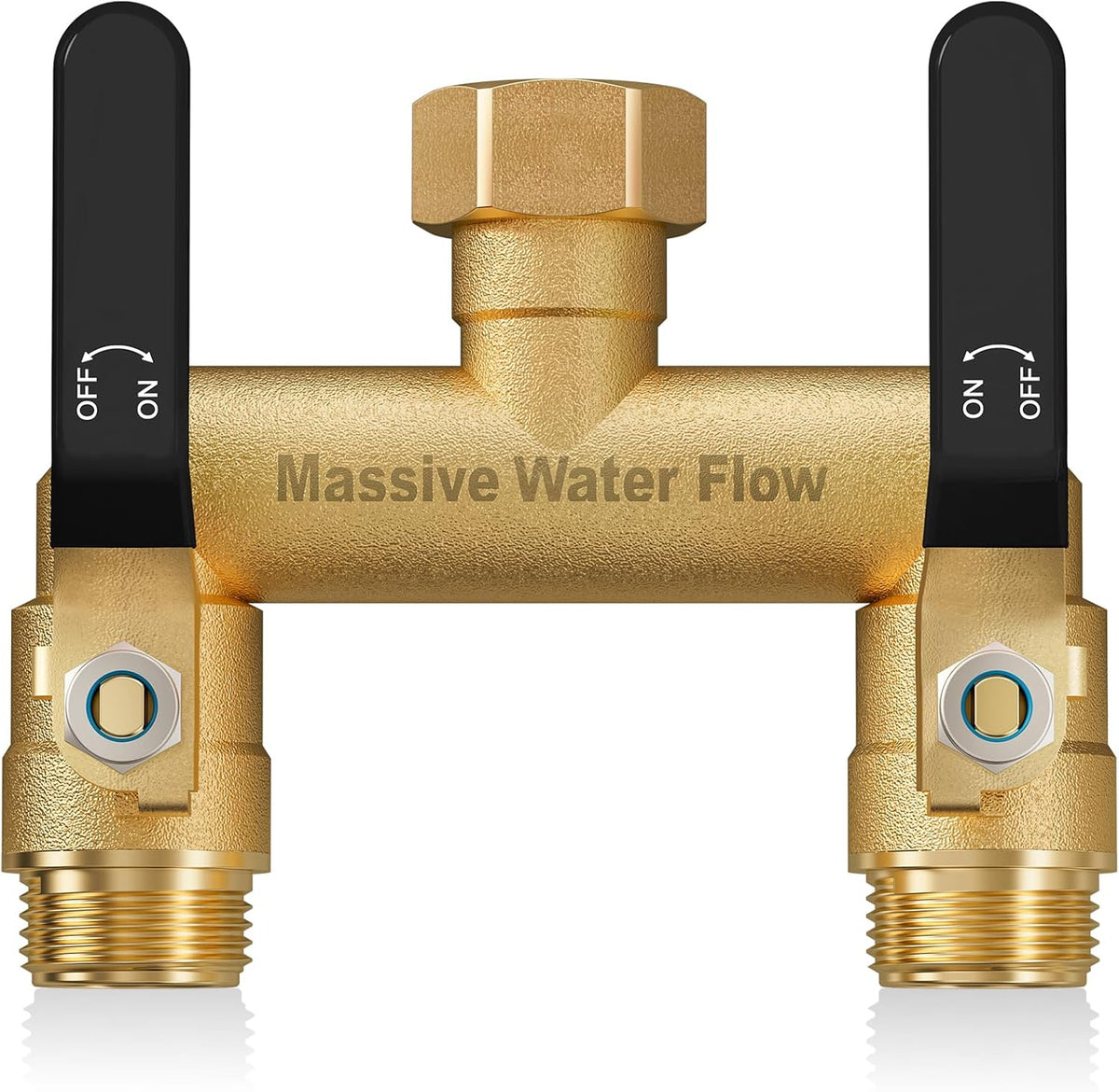 Hose Splitter 2 Way Heavy Duty, Full Flow Garden Hose Splitter with 2 Long Metal Handles, Brass Rust and Freeze Resistant Water Hose Bib Splitter, T Adapter Connector with 3/4 - Inch GHT Thread（Red）