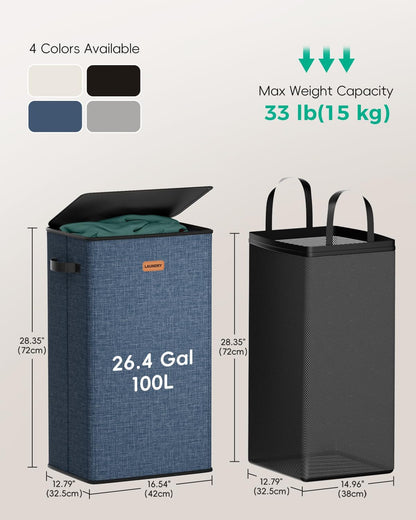 150L 2-Section Laundry Hamper with Lid – Removable Bag, Double Compartment Clothes Hamper for Bathroom, Bedroom, Dorm & Laundry Room
