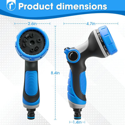 Garden Hose Nozzle,Hose Spray Nozzle with Adjustable 10 Watering Patterns,Slip Resistant High Pressure Water Hose Nozzle Sprayer for Plants & Lawns Watering,Car Washing and Pet Showering