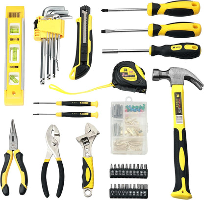 142 PCS Tool Set, Home Repairing Tool Kit with 13-Inch Wide Mouth Open Storage Tool Bag, Portable Home Tool Kit Including Hammer, Screwdriver, and Household Tools