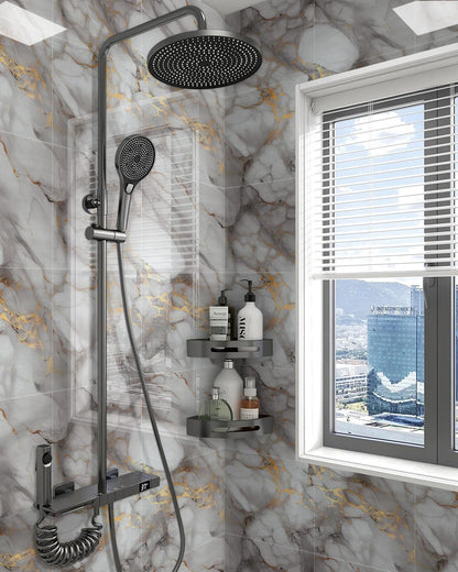 WADILE 10pcs Peel and Stick Shower Waterproof Marble Tiles Wall Panels, 11.8"x11.8" Self-Adhesive Backsplash, for Home Bathroom, Kitchen, Living Room White (Not Real Tile)