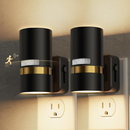 L LOHAS LED Motion Sensor Night Light Plug in, Night Lights Plug into Wall with Adjustable Brightness, 1600K Amber Light, 1W Energy-Saving Nightlight for Bathroom Bedroom Kitchen Hallway, 2 Pack