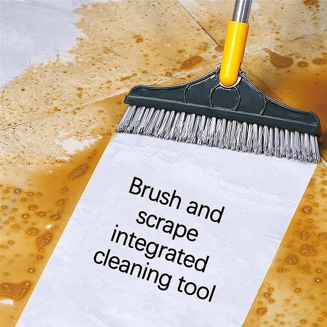 2 in 1 Cleaning Floor Scrub Brush Floor Brush Scrubber New Upgraded 53.5" Long Handle Grout Brush Scrape V-Shape Stiff Bristle Cleaning Brush with Squeegee 120°Rotating Tile Brush for Bathroom