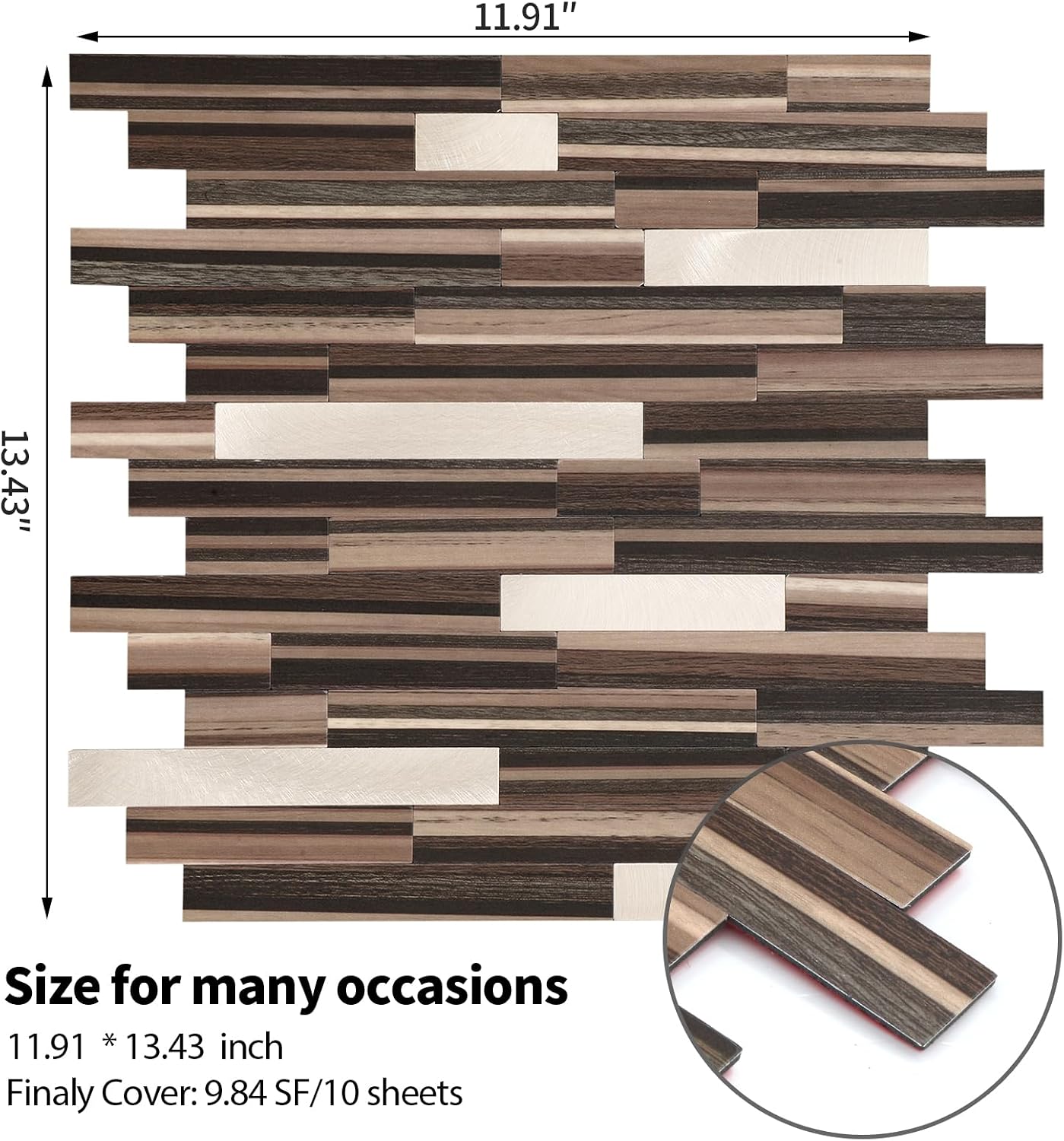 Yipscazo 2026 New Upgrade 11.34" X 11.57" Peel and Stick Backsplash, Stick on Backsplash Tiles for Kitchen, Bathroom, Fireplace (10 Sheets, Beige Rocks + Rose Gold)