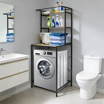 Washer and Dryer Shelves, Washer Dryer Countertop Rack 3 Tiers Laundry Room Storage Organizer Standing Shelf with Hanger Rod, Clothes Drying Rack Space Saving Organizers Shelf (White+Marble Plate)