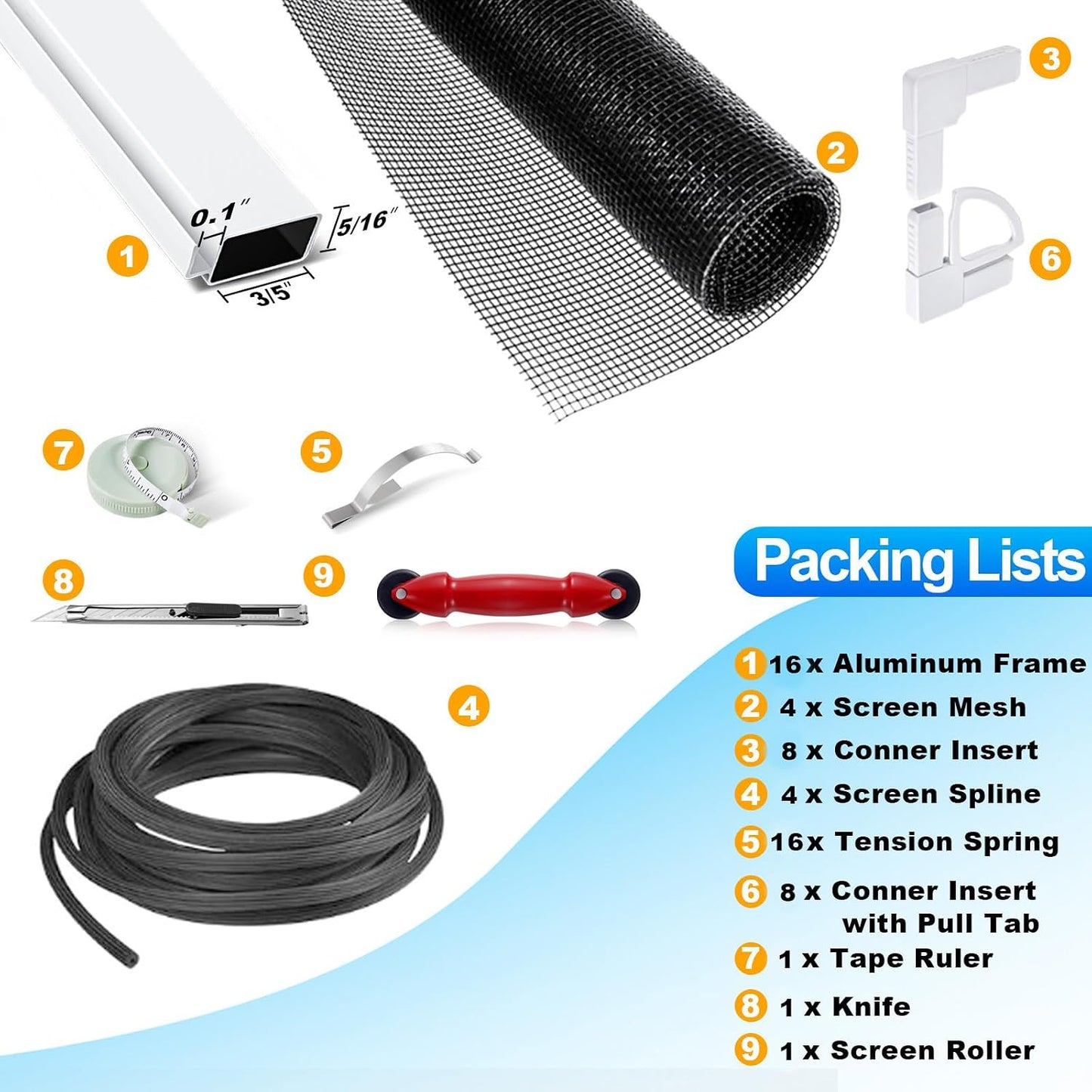 Window Screen Frame Kit 48inX48in Fiberglass Window Screen Replacement Kit Includes Full Set of Tools Suitable for Windows，Framed Mesh Replacement Window Screens, Home, Patio