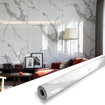 Marble Peel and Stick Waterproof Wall Paneling, 118" x 47" Carrara White Matte Finish Self-Adhesive Backsplash Tile Vinyl Wall Panel for Kitchen Bathroom Wall Decor, Covers 38.75 Sq. Ft.