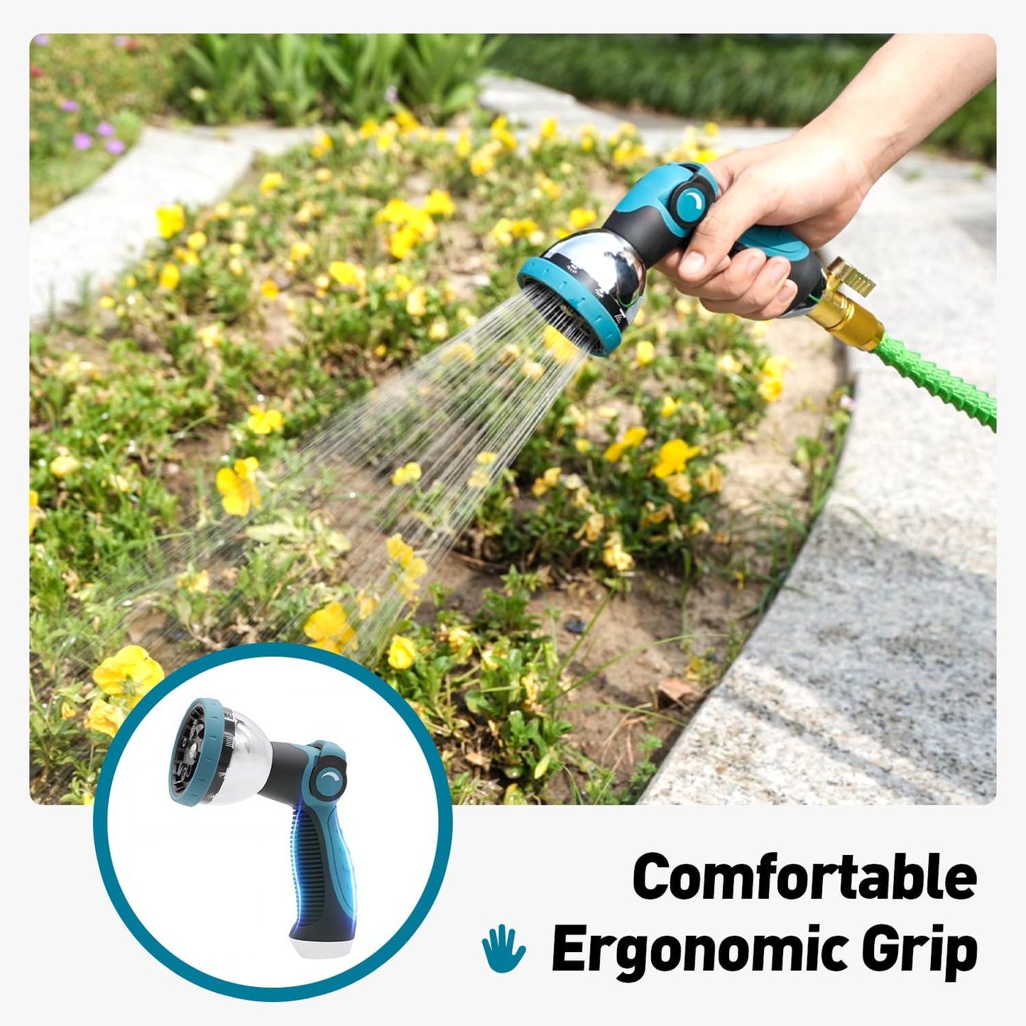 Besiter Garden Hose Nozzle Sprayer: 2 Pack 10 Watering Patterns Spray Nozzles Heavy Duty Metal Hose Head Hose Attachment, Thumb Control On Off Valve