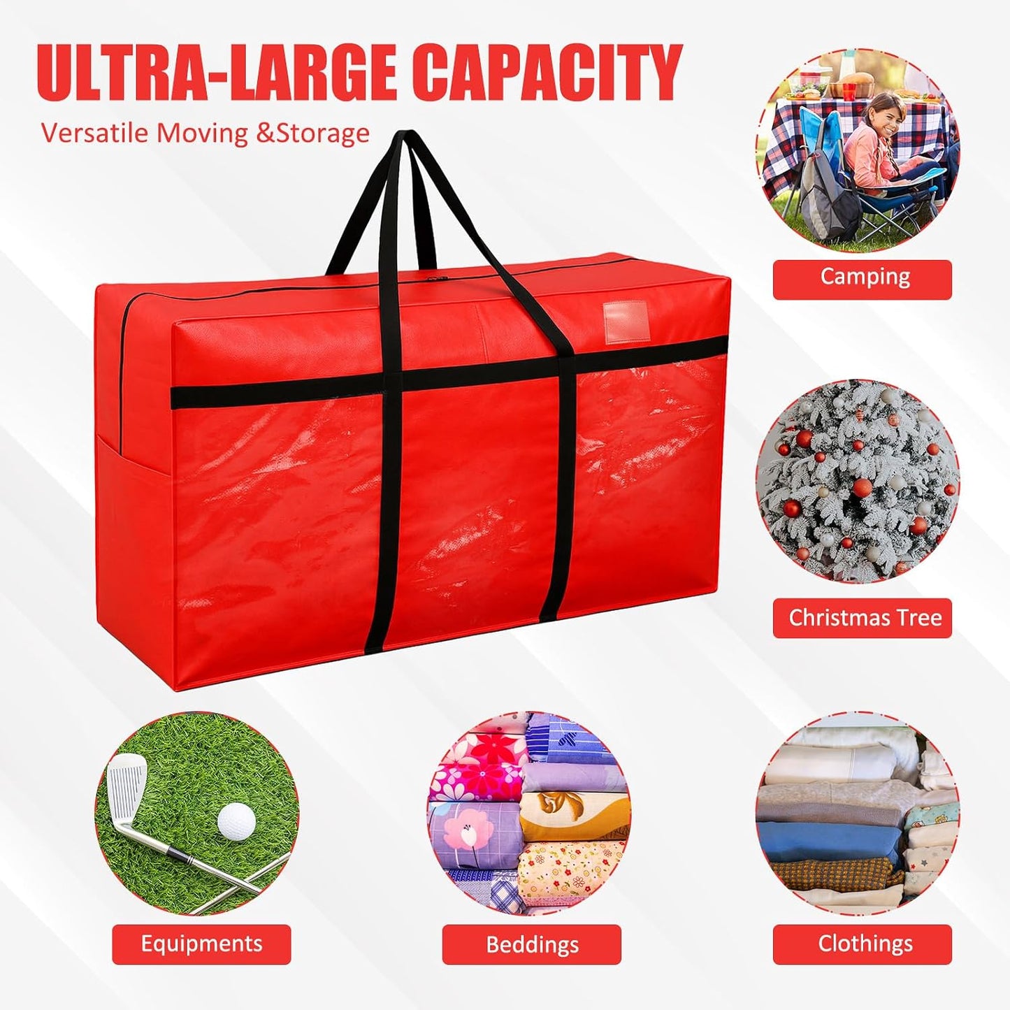 Windyun 4 Pack 57 Gallon Extra Large Moving Bags XXL Heavy Duty Storage Bag with Strong Zipper Handle Jumbo Big Tote Box Foldable for College Dorm Travel Clothes Duffle Blanket Pillow(Red)