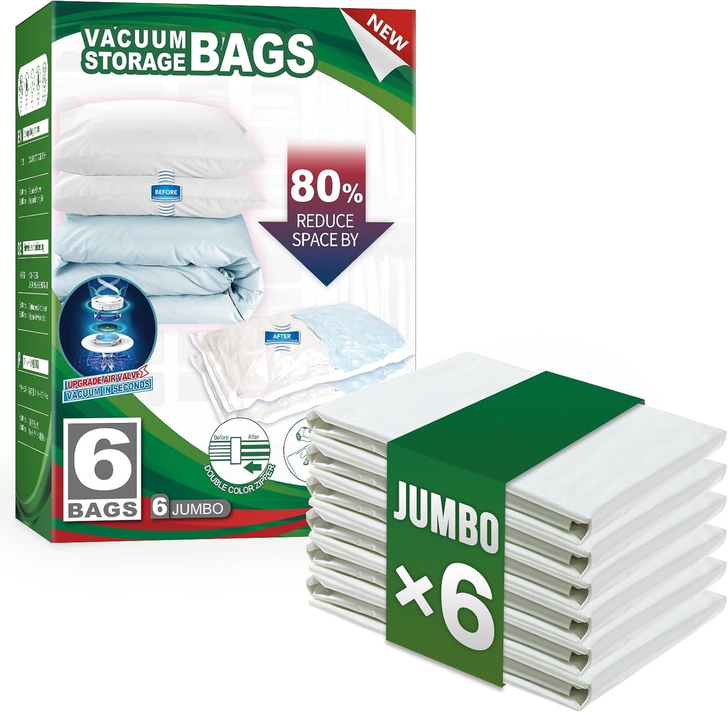 TAILI 8 Pack Vacuum Storage Bags, Jumbo Size (31×40 inch), Vacuum Seal Bags for Clothing, Bulky Bedding, Comforter, Blankets, Pillows, Space Saver Packing