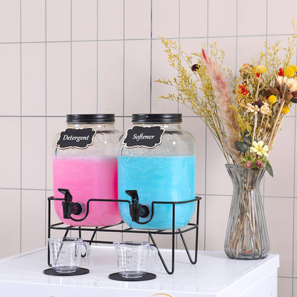 128OZ Laundry Detergent Dispenser BY VEGEVIGI, Glass Liquid Laundry Soap Dispenser, 2 Pack Fabric Softener Organizer