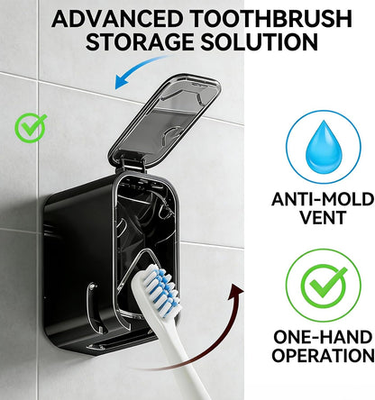 2-Pack Wall-Mounted Single Slot Toothbrush Holder with Cover, Shower & Travel Toothbrush Storage Organizer for Bathroom