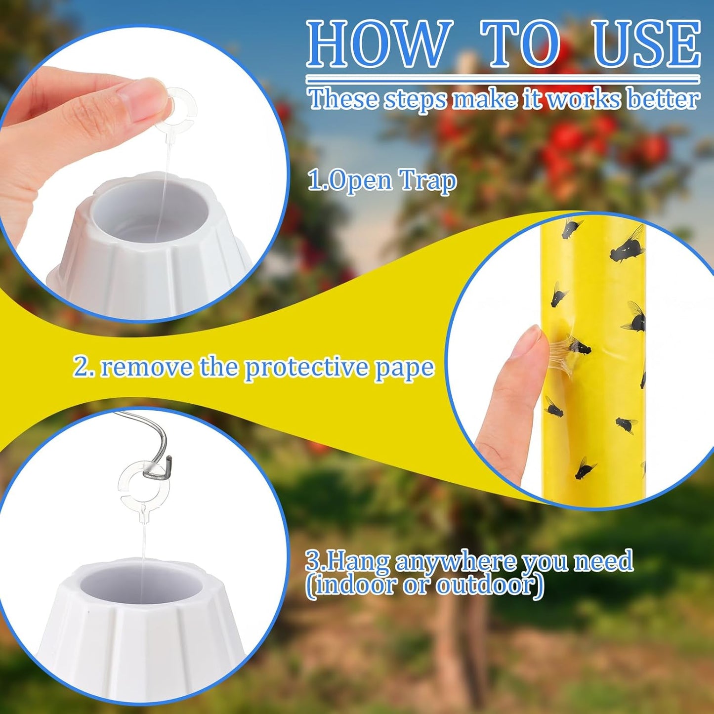 Qualirey 12 Pcs Sticky Fly Trap Fly Stick Indoor Outdoor Long Lasting Hanging Flies Bug Catcher Paper Tape Strips with Hook for Wasps Gnats Bug Insects Fruit Flies Mosquitoes (Stylish-3,Yellow)