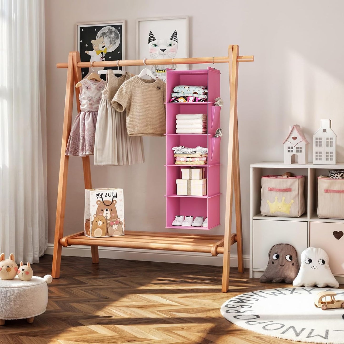 YOUDENOVA Hanging Closet Organizer, 4-Shelf Closet Hanging Storage Shelves, Grey