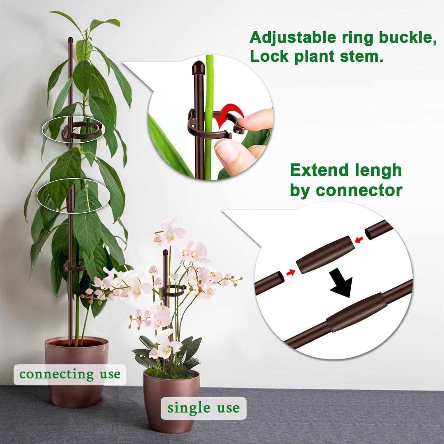 Plant Stakes 17inch &11inch SupKing Adjustable Length Plant Support Stake 16Pcs Orchid Stick with Clips for Indoor Outdoor,Garden Pole for Potted Tomato Amaryllis Vegetables Comes with 20 Ties (Green)
