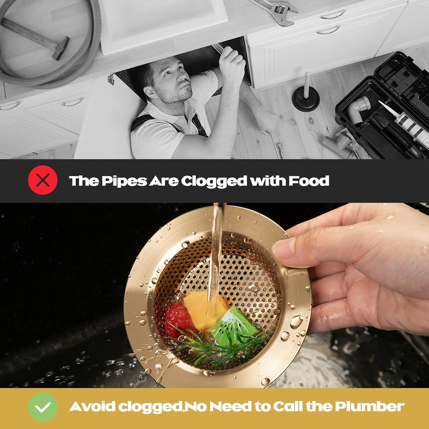 Retisee 2 Pcs Sink Strainer Stainless Steel Kitchen Sink Drain Strainer Basket Cover Mesh Hair Food Catcher, Large Wide Rim of 4.4 Diameter(Brushed Silver)