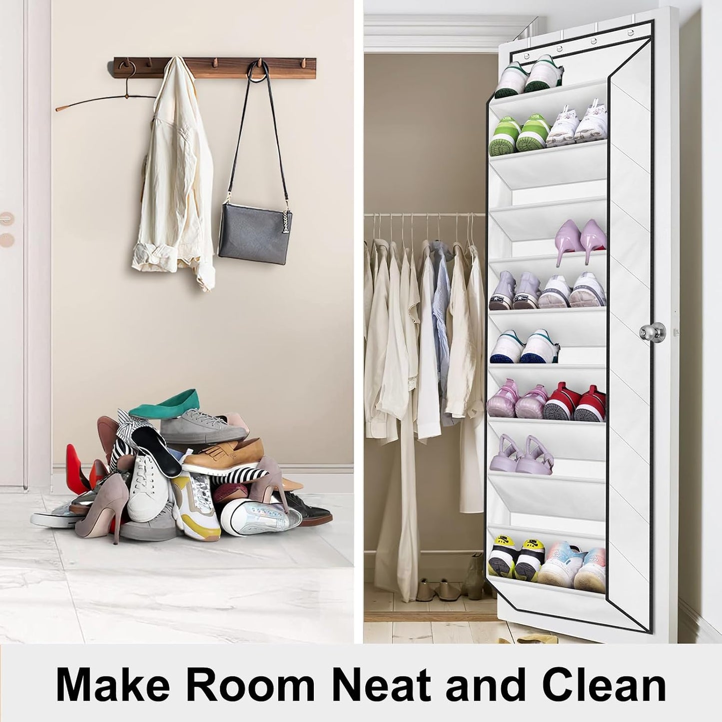 SLEEPING LAMB Over The Door Shoe Organizer for Closet with Large Deep Pockets, Narrow Shoe Rack for Door Hanging Boots Storage, Black