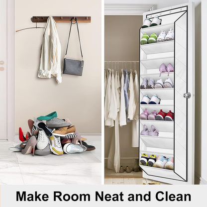 SLEEPING LAMB Over The Door Shoe Organizer for Closet with Large Deep Pockets, Narrow Shoe Rack for Door Hanging Boots Storage, Black