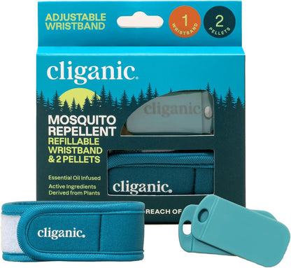 Cliganic Mosquito Repellent Pack (1 Clip + 2 Refill Pellets) - Natural DEET-Free, Essential Oil Infused