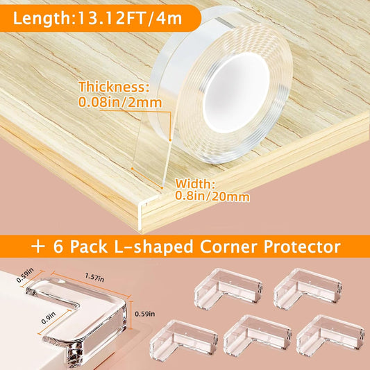 Corner Protectors Baby Proofing,2 in x 6.6ft Clear Edge Protector Strip,Furniture Corner Guards,Cabinets,Tables and Window Sill Sharp Corner Safety Bumpers