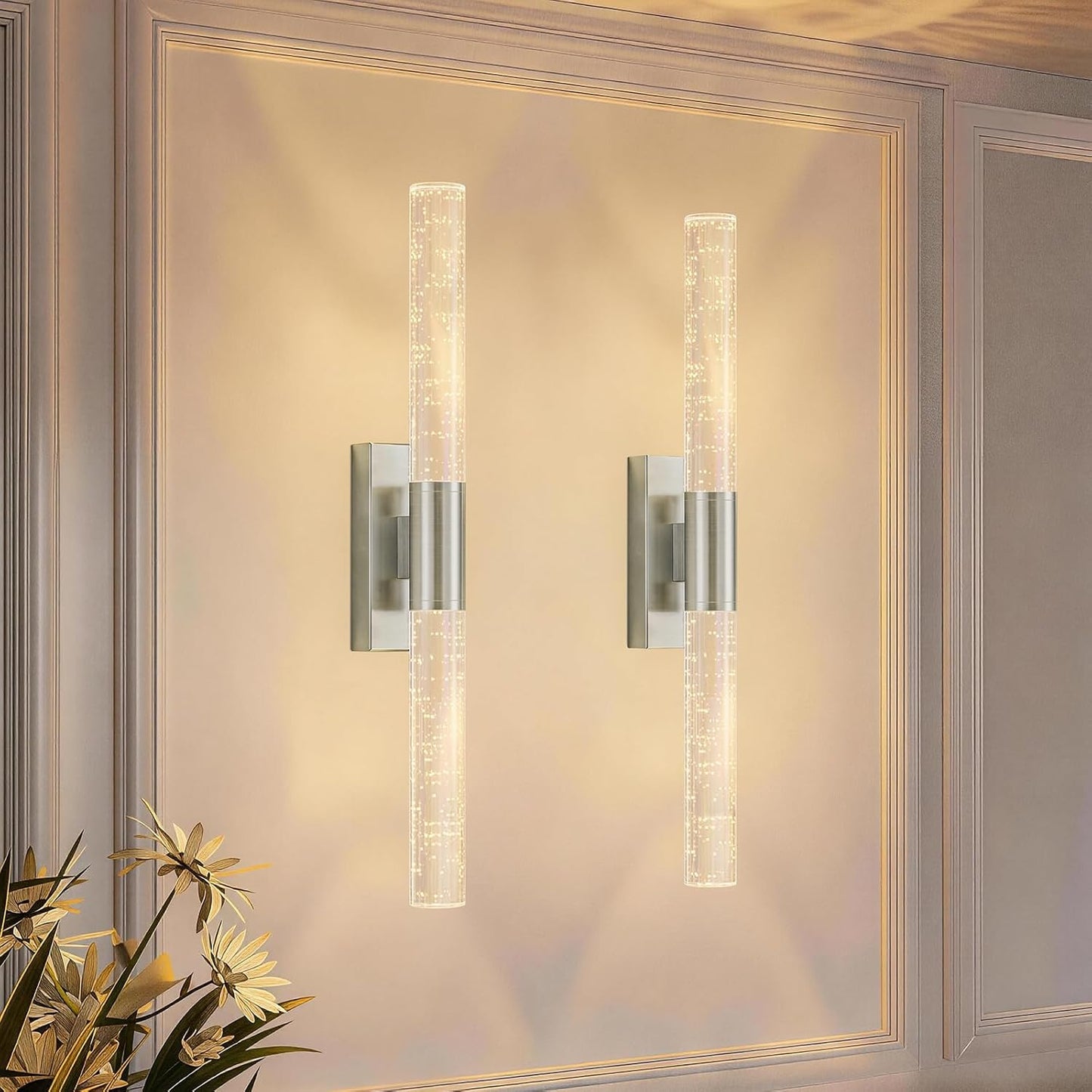 camuucci Battery Operated Wall Sconces Set of 2 Rechargeable Battery Powered Wall Light with 12000mAh Not Hardwired Dimmable Wall Lamp Fixtures for Bedroom Living Room Gold 15.3 Inches