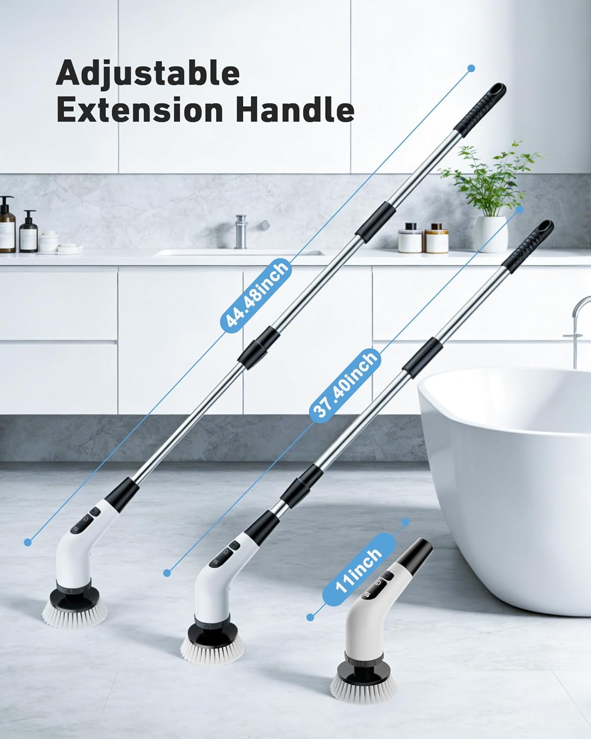 Powerful Electric Spin Scrubber, for Mom, Cordless Cleaning Brush, 90-Min Extended Runtime, Telescopic Long Handle, 8 Replaceable Heads, 2 Speeds for Bathroom, Floor & Glass