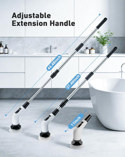 Powerful Electric Spin Scrubber, for Mom, Cordless Cleaning Brush, 90-Min Extended Runtime, Telescopic Long Handle, 8 Replaceable Heads, 2 Speeds for Bathroom, Floor & Glass