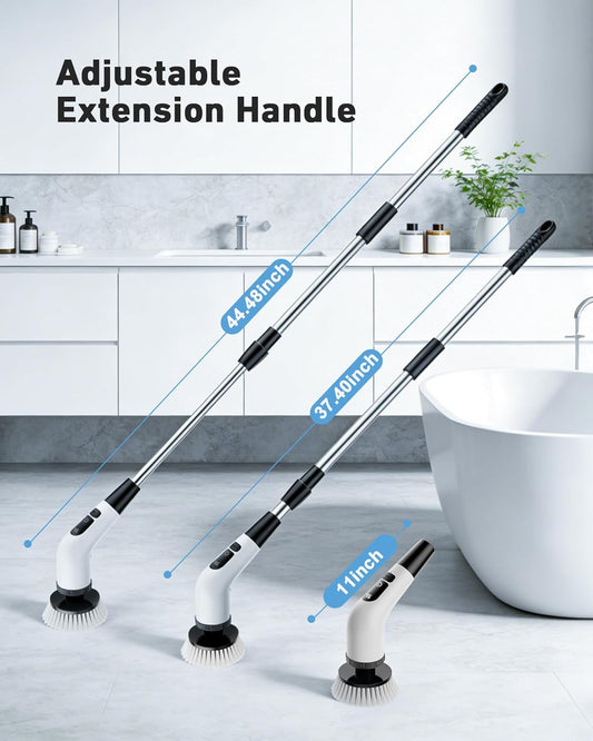 Powerful Electric Spin Scrubber, for Mom, Cordless Cleaning Brush, 90-Min Extended Runtime, Telescopic Long Handle, 8 Replaceable Heads, 2 Speeds for Bathroom, Floor & Glass