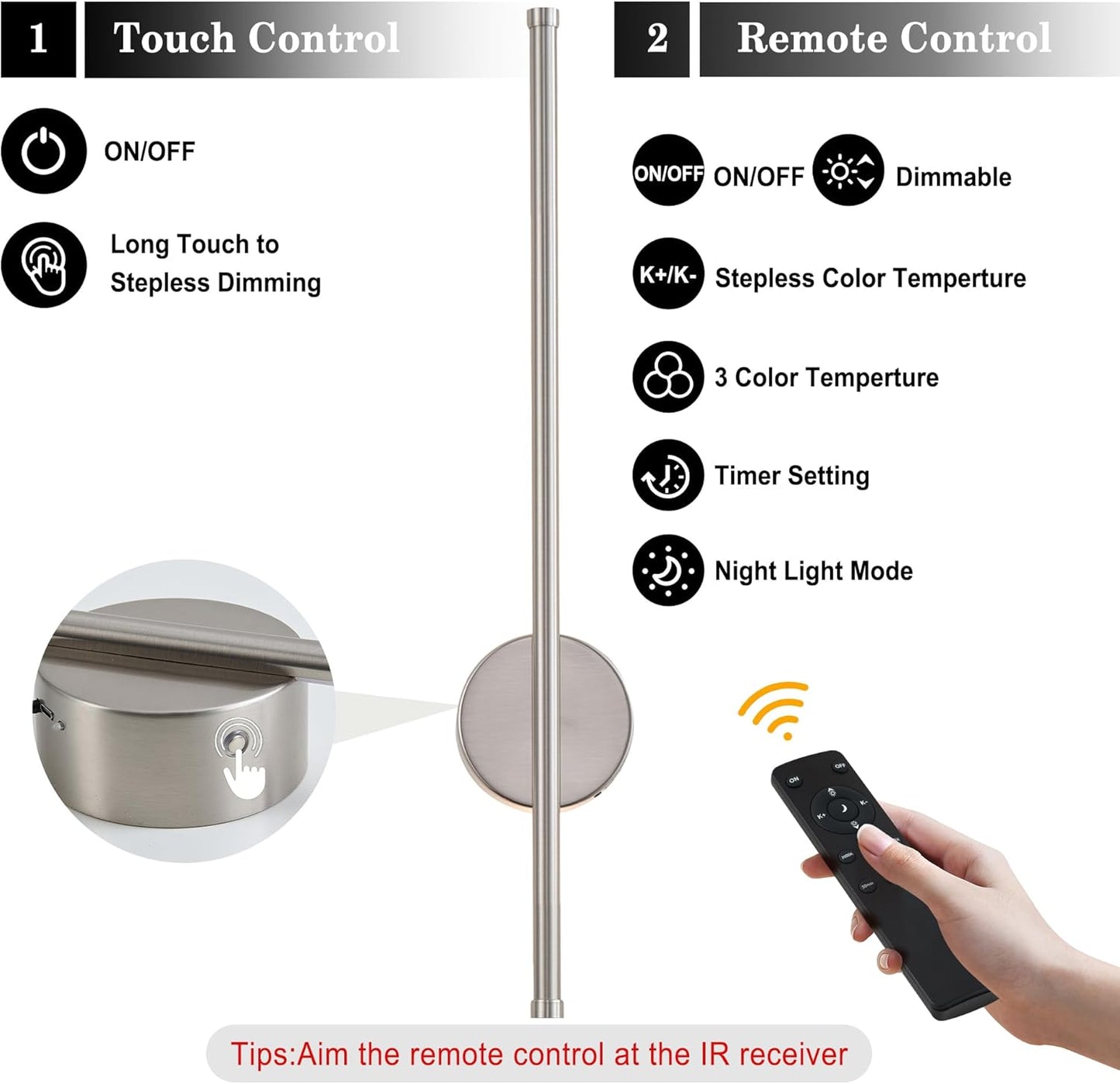 Battery Operated Modern Wall Sconces, Dimmable Wireless Wall Light Set of Two with Remote Control, 3 Color Temperatures, Rechargeable LED Wall Sconce for Bedroom, Living Room, Hallway, 23.6 Inch Brass