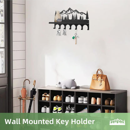 Key Holder for Wall, Metal Wall Hooks Organizer Rack with 7 Hooks for Keys, Coats, Bags – Decorative Home Decor for Entryway, Hallway, Kitchen, Living Room (12 Inches, Mountain)