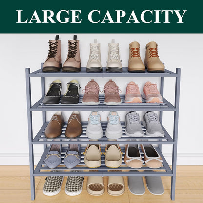 Smiry Bamboo Shoe Rack, 3 Tier Free Standing Wooden Shoe Organizer, Stackable Wood Shoe Storage Shelf for Closet, Entryway, 5 Horizontal Slats, 26.8"x11"x18.3", Natural
