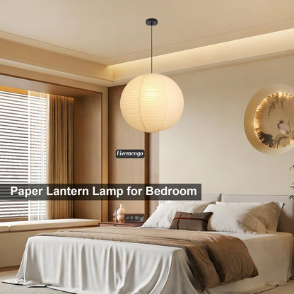 Large Rice Paper Pendant Light Kit, 20in White Globe Paper Lantern Lights, E26 Base, Japanese Hanging Lantern Lamp Japandi Chandelier for Dining Room Bedroom Office Living Room