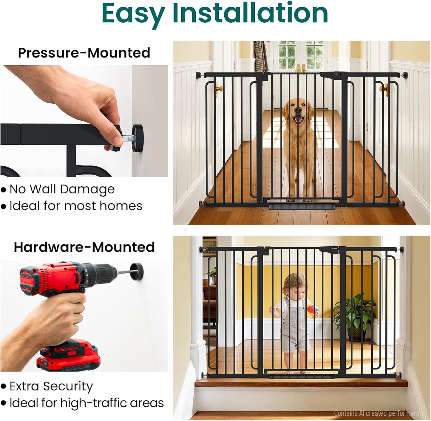Cumbor 30-46" Baby Gate for Stairs, Mom's Choice Awards Winner-Auto Close Dog Gate for The House, Gifts for Mom, Easy Install Pressure Mounted Pet Gates for Doorways, Black