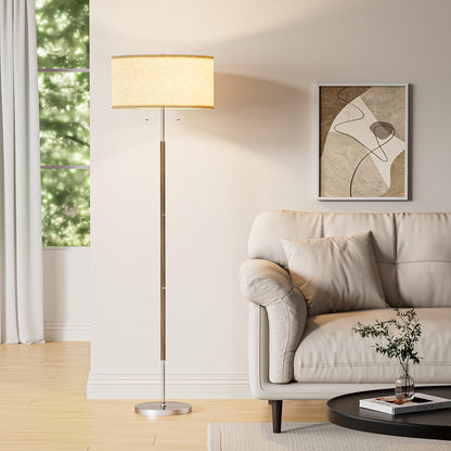 Karjoefar 2-Light Floor Lamp, Mid Century Floor Lamp with White Fabric Shade, Standing Lamp Tall Lamp for Living Room Bedroom, 3 Color Temperatures 9W Bulb Include