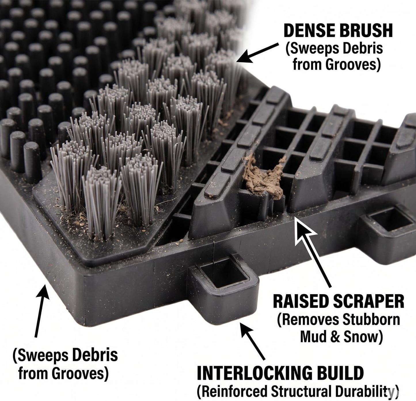 Heavy-Duty Outdoor Door Mat– Modular Interlocking Bristle Boot Scraper – All-Weather Mud & Snow Shoe Cleaner for High-Traffic Entryway, Garage, & Patio (Gray, 18" x 30")