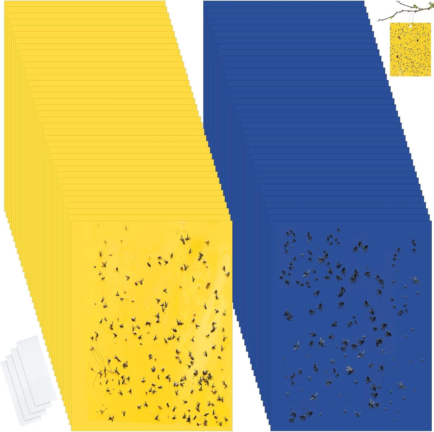 Qualirey 150 Pcs 6x8 Inch Yellow Sticky Traps for Gnats, Dual-Sided Sticky Gnat Traps for Indoor Outdoor Plants, Pest Control for Fungus Gnats, Fruit Flies, Whiteflies – Bulk Pack with Twist Ties