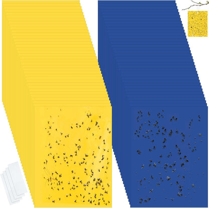 Qualirey 150 Pcs 6x8 Inch Yellow Sticky Traps for Gnats, Dual-Sided Sticky Gnat Traps for Indoor Outdoor Plants, Pest Control for Fungus Gnats, Fruit Flies, Whiteflies – Bulk Pack with Twist Ties