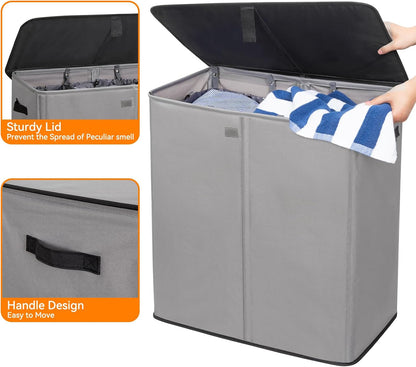 WOWLIVE Laundry Hamper with Lid,160L Large Laundry Basket 3 Section with Removable Washing Bags,Collapsible Waterproof Dirty Clothes Hamper for Laundry Room Bathroom Dorm,Beige