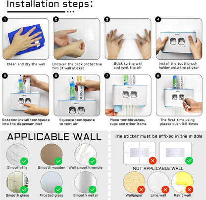 Toothbrush Holder Wall Mounted, WEKITY Multi-Functional Toothbrush and Toothpaste Dispenser for Bathroom, with 5 Toothbrush Slots, 2 Toothpaste Squeezers and 4 Cups(Grey)