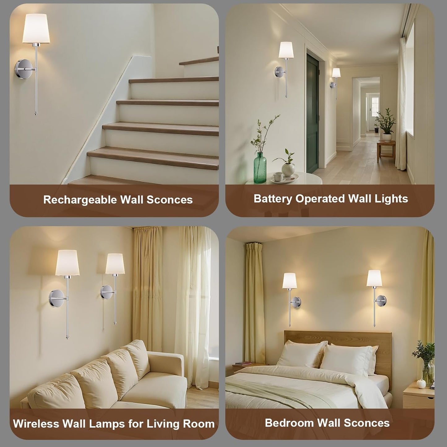 IRONPAX Wall Sconces Battery Operated Set of 2, Wireless Rechargeable Wall Sconce Set of Two, Dimmable Wall Lights with Remote for Bedroom Living Room Hallway Decor (Gold, Fabric Shade)