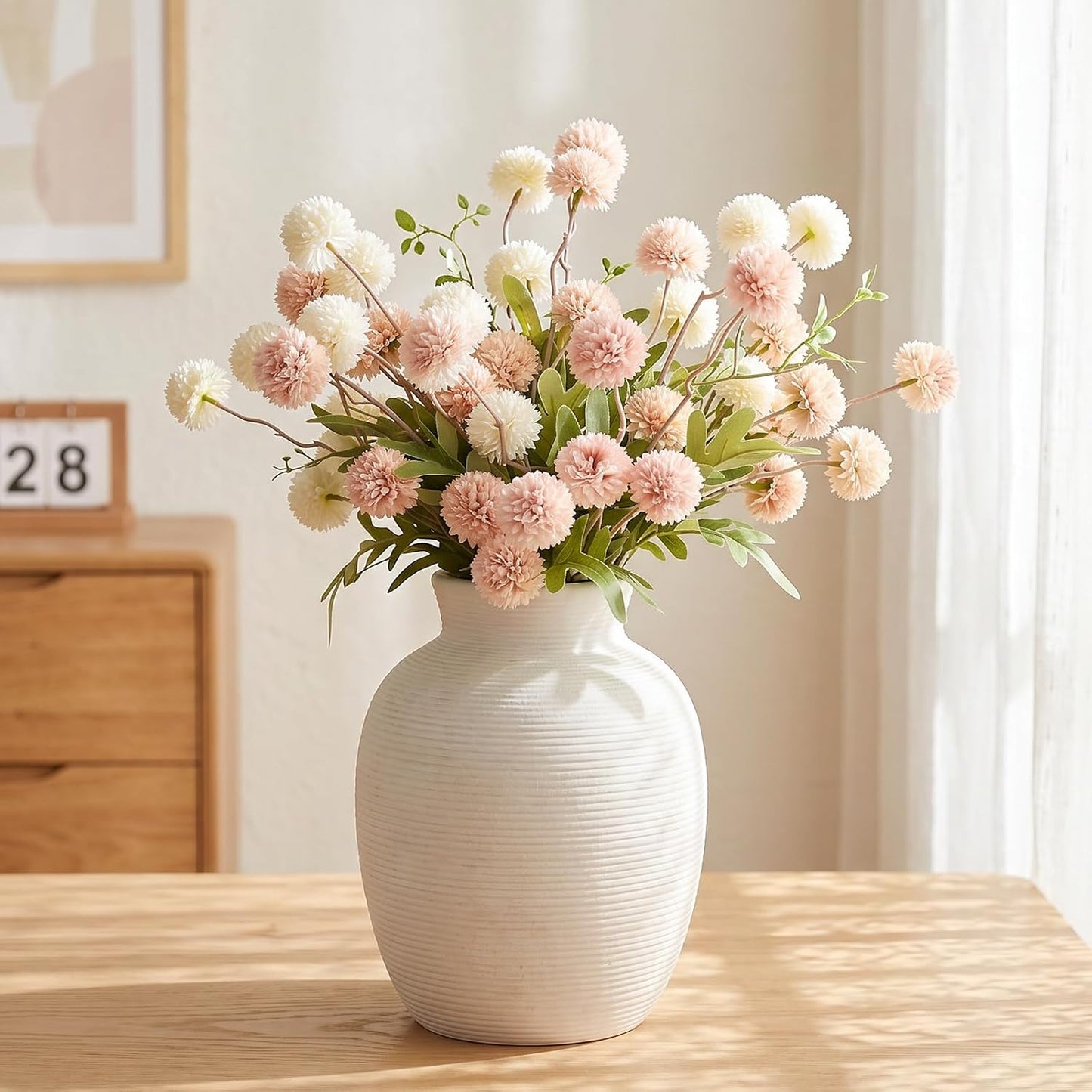 CUCUMI Ceramic Vase Set of 5, Home Decor Farmhouse Décor Handmade Pottery Vases for Pampas Grass, Dried Fresh Flowers, Table, Living Room, Kitchen, Shelf, Entryway Mantel Neutral Tones